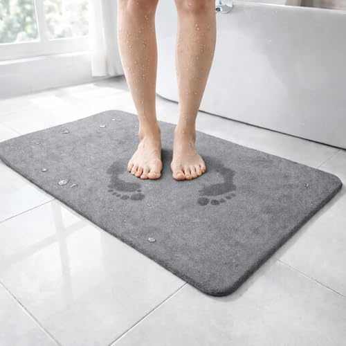 Badematte Kieselgur 60x39 cm Steinmatte Grau rutschfest Schnelltrocknend | BURI, wasserabsorbierend, antibakteriell, nachhaltiger Badvorleger, Antirutschmatte, Badezimmer, hygienisch, pflegeleicht