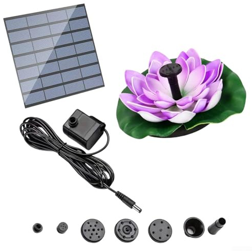 Pompe à fontaine Lotus - Fleurs et richesses - Bain d'oiseaux à énergie solaire et fontaine de bassin - Décoration de jardin avec pulvérisation réglable (1)
