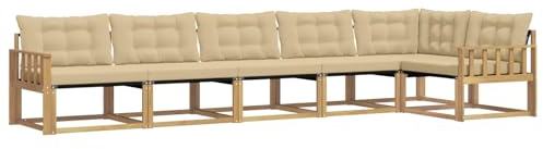 vidaXL Outdoor-Sofagarnitur mit Kissen 6 pcs Weiß und Beige, Garten, modernes Outdoor-Sofa-Set, wetterfest, Bequeme Lounge, langlebige Möbel, Akazienholz-Design