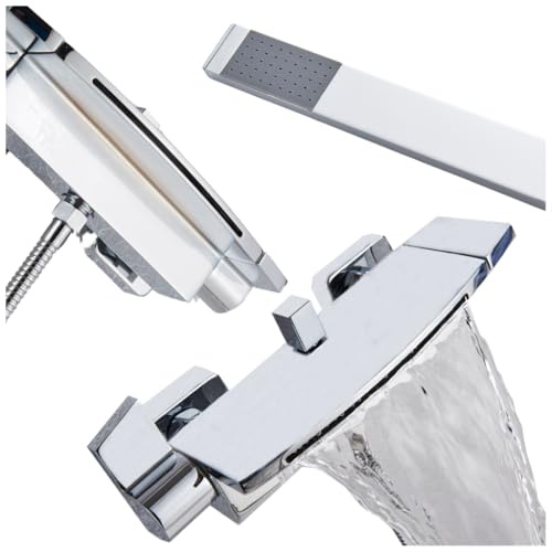Ari Wand-Badearmatur Wasserfall Wandmontage Einhebelmischer Badezimmer Wannenarmatur mit Ablage Messing Korpus Keramikventil Modernes Design Badewannenarmatur Unterputz-Optik 150mm (Chrom)