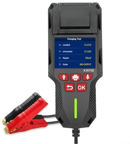 Micpointik KW700 - Tester per batteria 12 V/24 V, per auto e moto, analizzatore con stampante al litio per AGM GEL per EFB piombo-acido, test di resistenza interna CCA, display LCD da 2,8