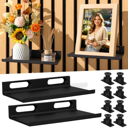 Zoyomax 2 Stück Regal für Akustikpaneele Ohne Bohren | Schwarz Wandregal Akustikpaneele Zubehör mit 8 Schrauben, Wandregal Paneele für Wohnzimmer, Schlafzimmer, Büro (15 * 9 cm)