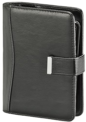 Terminplaner Organizer Wochenplaner Terminkalender - 2025 - ca. A6-1 Woche = 2 Seiten -Softfolie, Classic, Schwarz - Ringbuch mit 6-Fach Lochung, nachfüllbar - Modell Kompakt - 02-0416