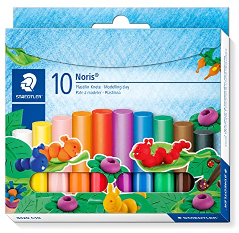 STAEDTLER 8420 C10 Modelling Clay NC (Cardboard Box), Black/Blue/Red/Yellow, Pack of 10