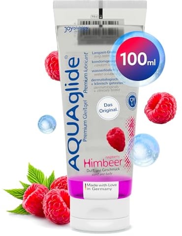 JOYDIVISION AQUAglide Himbeere 100 ml, Veganes Gleitmittel auf Wasserbasis mit sinnlichem Himbeer Duft, kristallklares Gleitgel geeignet für Latex-kondome, pH-optimiert