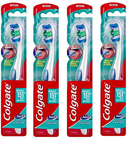4 x Colgate 360 Whole Mouth Clean Toothbrush with Tongue Cleaner MEDIUM