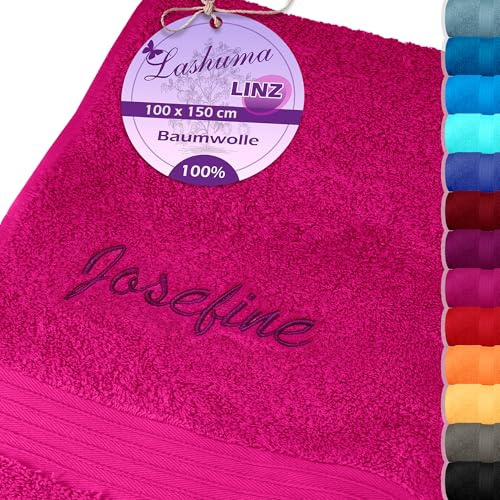 Lashuma Badetuch Bestickt mit Namen Linz, Strandtuch Pink 100x150, Liegetuch Purpur