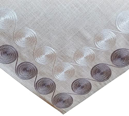 Raebel Tischdecke 85 x 85 cm Mitteldecke Kurbelstickerei 'Kreise' naturLeinenoptik