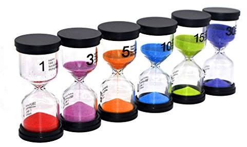 DecoSeries Lehre Sand Uhr Set 1 Minute 3 Minuten 5 Minuten 10 Minuten 15 Minuten 30 Minuten für Kids Study Zahnbürste mit Geschenk-Box