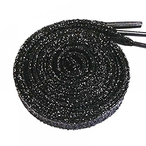MAXGOODS Shoelaces,Metallic Glitter Flat Shoelaces for Women Girls and Kids,115cm,Canvas Sneaker Athletic Boots Shoe.Colour Black