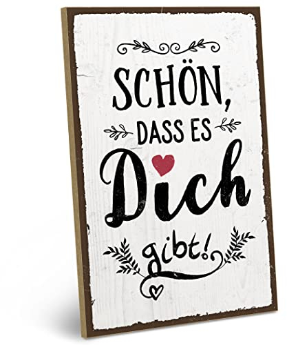 ARTFAVES® Wandbild Holzschild mit Spruch - SCHÖN, DASS ES DICH GIBT - Türschild Retro Vintage Deko Bild Geschenk - Dankbarkeit, Liebe, Familie