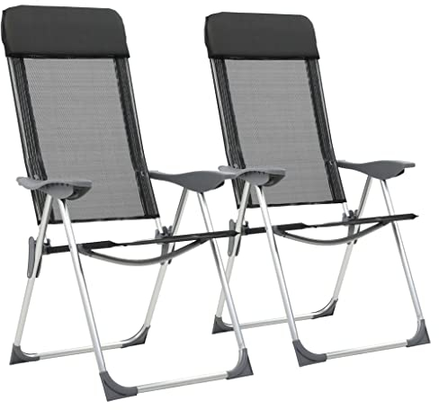 vidaXL 2X Campingstuhl Aluminium Schwarz Alu Klappstuhl Gartenstuhl Hochlehner