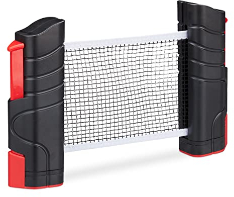Relaxdays ausziehbares Tischtennisnetz, bis 176 cm Netzbreite, mit Klemmhalterung, für Tische bis 5cm Dicke, schwarz/rot, Plastik