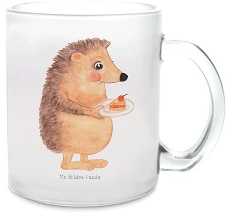 Mr. & Mrs. Panda Teetasse Igel Kuchenstück - Geschenk, Einladung Party, Glas Teetasse, Tiermotive, Essen Spruch, Teeglas, Torte, lustige Sprüche,