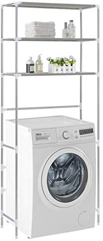 Festnight Estante Encima de la Lavadora Estante de Almacenamiento Mueble para Baño 3 Niveles Plateado 69x28x169 cm