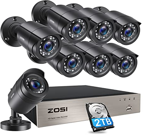 ZOSI 1080P Full HD Verkabelt Video Überwachungskamera Set Aussen mit 2TB HDD, 8CH H.265+ DVR, 8X 2MP Outdoor Kamera mit BNC Kabel, Bewegungserkennung