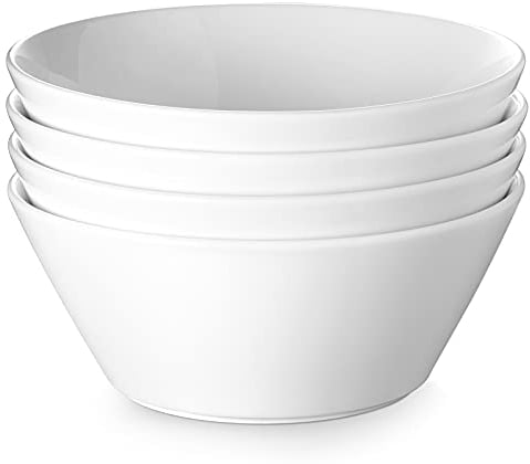 DOWAN Cuencos Grandes de Ensalada, Φ20cm/1920ml Cuencos de Cerámica Blanca, Juego de 4, Cuencos de Servir para Entretenimiento