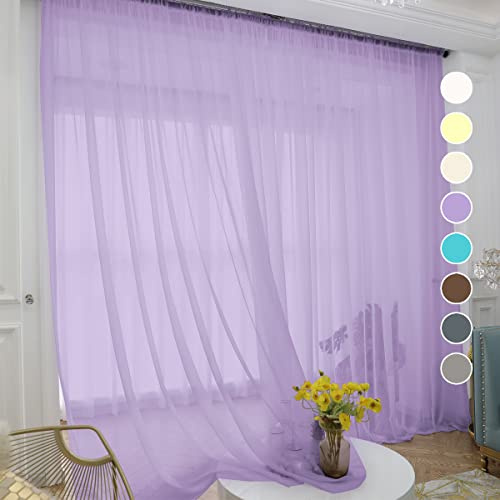 Violette, durchscheinende Vorhänge, 274 cm lang, 2 Paneele, Voile, halbtransparent, Fenstervorhänge für Küche, Schlafzimmer und Wohnzimmer (lila, 132 x 108 L)