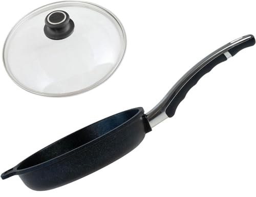 BAF Bratpfanne Induktion Ø 20 cm mit Deckel (Set) - flacher Rand - kleine induktive Pfanne beschichtet aus Aluminiumguss - Made in Germany
