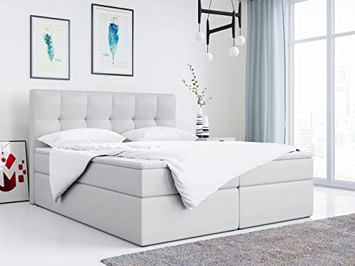 MKS MEBLE Boxspringbett 120x200 mit Bettkasten, Bett mit Multipocket - Matratze H3 Topper, Polsterbett 120x200 mit Bettkasten Kopfteil, Boxspringbett mit Matratze H3, RICO - Dunkelgrau Kunstleder