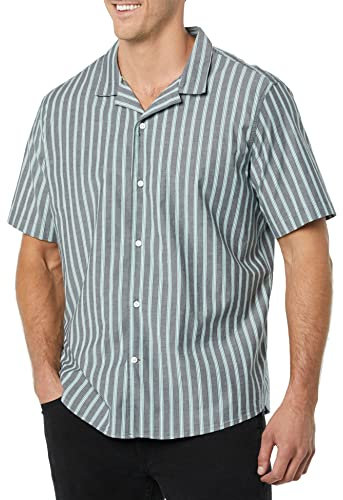 Amazon Essentials Chemisette Décontractée Boutonnée en Coton Homme, Bleu Rayures, L
