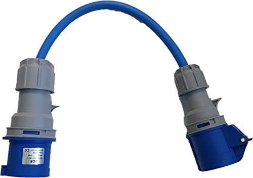 32Amp Plug to 16 Amp Socket Adaptor Arctic Blue 6mm Heavy Duty Cable - 0.5M Lead