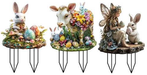 Wangark 3stk Gartenstecker Osterhasen zum Stecken, Osterdeko Ostern Garten Hasen Deko Outdoor Vintage für Draußen Frühling, Osterhase Außen Frühlingsdeko Osterhasen Figuren Groß