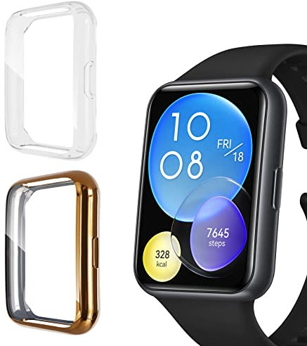 ToVioc Cover Compatibile con Huawei Watch Fit 2 Custodia Full Protezione, [2 Pezzi] [Anti-Graffio] Shell con Pellicola Protettiva per Huawei Watch Fit 2 - Trasparente & Oro Rosa