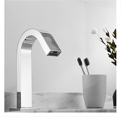 PINCHU Grifo De Lavabo Grifo De Lavabo con Sensor Inteligente De Latón Grifo Monomando Frío Y Caliente Inducción Infrarroja Grifo Lavabo Roca Montaje En Plataforma Bajo Grifo De Lavabo