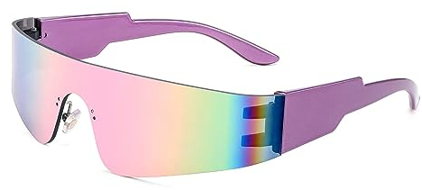 FEISEDY Futuristische Visier Punk Sonnenbrille Randlos Schnell Brille mit Verspiegelte Linse für Herren und Damen B2927