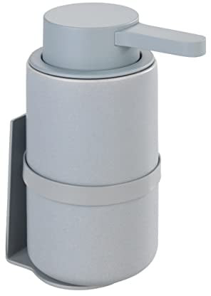 WENKO Wand Seifenspender Woya, nachfüllbarer Pumpspender aus Keramik für bis zu 250 ml Flüssigseife, Spülmittel oder Desinfektionsmittel, Turbo-Loc Befestigung ohne Bohren, 6,8 x 13 x 6,8 cm, Grau