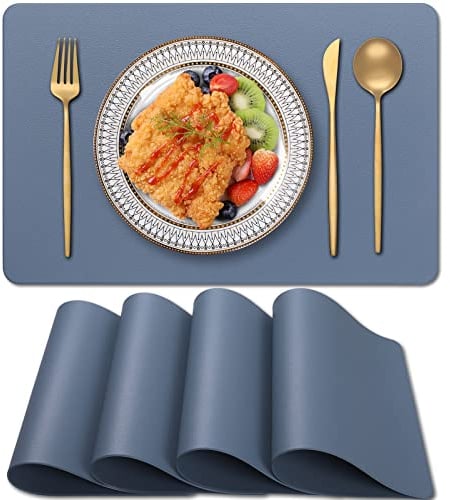 Blibalaskr Tischsets Abwaschbar,Platzsets 4er Set,wasserdichte und abwischbare,hitzebeständige doppelseitige PVC-Platzdeckchen,geeignet für Küche,Esstisch,Esszimmer 45cm×30cm(Blau)