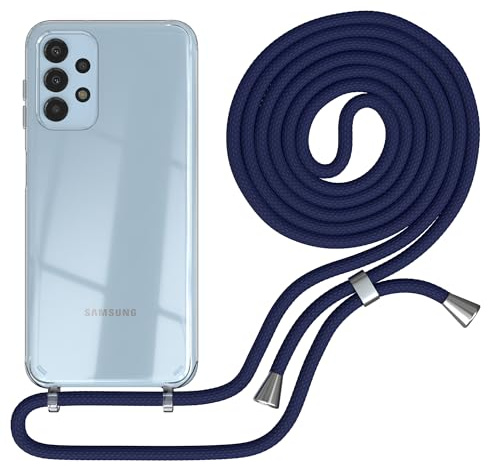 EAZY CASE Handykette kompatibel mit Galaxy A13 4G Handyhülle mit Umhängeband, Handykordel mit Schutzhülle, Silikonhülle, Hülle mit Band, Stylische Kette für Smartphones, Navy Blau