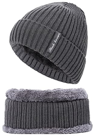 Unbekannt Fellmütze Damen Winter Strick Winter warm Frauen verdicken Zweiteilige Mütze und Männerschal Winddicht und Mütze Fliegermütze Kinder Schwarz