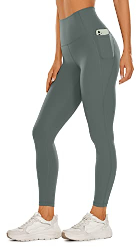 CRZ YOGA Butterluxe Damen High Waist Sport Leggings Blickdicht Soft Yoga Hosen Gym Workout Leggins mit Tasche - 64cm Grauer Salbei 38