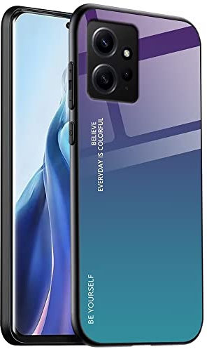 EASSGU Coque Adapté pour Redmi Note 12 (4G) (6.67 inches), Coque Arrière en Verre Dégradé Anti-Chute et Anti-Rayures Étui de Téléphone Portable - Bleu Violet