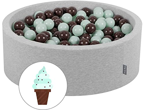 KiddyMoon Piscina di Palline Colorate 90X30cm/200 Palline ∅ 7CM per Bambini Tondo Fabbricato in EU, Menta con Cioccolato: Menta/Marrone