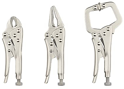 Hoteche 3pcs 5 Mini Locking Plier Set C-Clamp, Long Nose, Round Jaw Versatile Tools for Grip, Clamp, and Secure