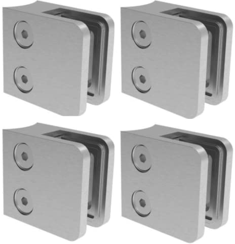 Sellon24® Glashalter 4 Stück Edelstahl Glasklemme Klemmhalter Geländer V2A Eckig 45 x 45 x 28 mm inkl. Gummieinlage, flach oder für Pfosten 42,4 geschliffen K320 Set MOD 21 (Flach + Gummi 8,76 mm)