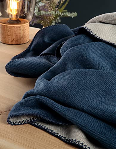 biederlack Wohndecke Duo Cotton Melange Baumwollmischung Marine-Silber Größe 150x200 cm