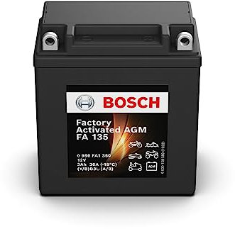 Bosch FA135 - Batería para Motocicletas AGM - 12V 30A 3Ah - Adecuada para motocicletas, motos de enduro, scooters, quads, motos de agua - Compatible M4F15, M4F16, BB3L-A, BB3L-B
