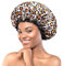 mikimini Reusable Shower Cap for Women with Secure-Fit Elastic Band - Leopard Print Waterproof Double Layer, Washable Spa Hair Cover for Long Thick Hair