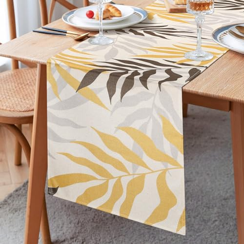 Camino de Mesa Amarillo Marrón Gris Hojas Camino de Mesa Mantel Decorativo Mantel de Mesa Fácil de Limpia Camino de Mesa Moderno Poliéster Caminos de Mesa para Interior Exterior Comedor 33x183cm