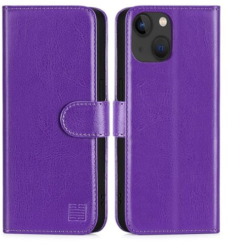 32nd Book Wallet PU Leather Case Cover for Apple iPhone 15 (6.1), Flip Case With RFID Blocking Card Slots, Magnetic Closure and Built In Stand - Purple
