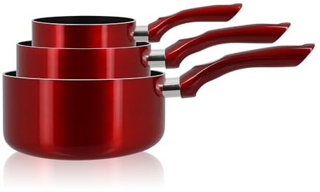MENASTYL - Set de 3 casseroles 14, 16, 18cm Cerise - En aluminium compatible tous feux dont induction et lave-vaisselle - 6014161