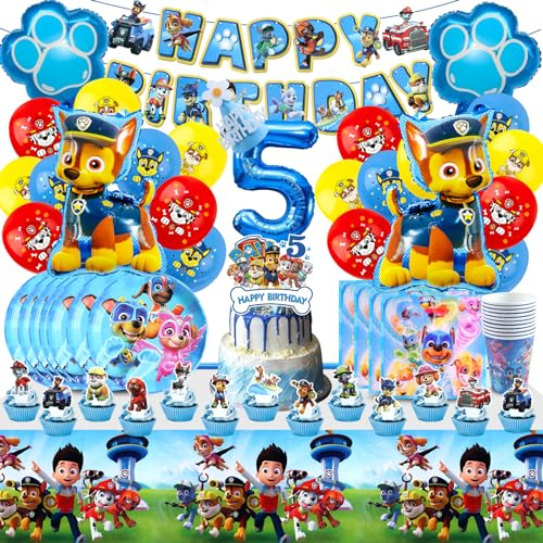 Paw Geburtstagsdeko Junge, Kinder Geburtstag Deko 5 jahre, Deko Geburtstag, Geburtstagsdeko Kinder, Patrol Geburtstag Deko, Paw Folienballon,Paw Tischdecke Geburtstag,Teller,Tortendeko,Kuchen Deko