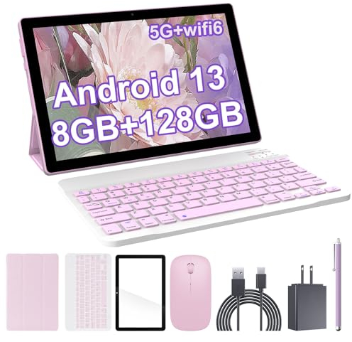 Tableta Android 13, 10 pulgadas, 8 GB de RAM, 128 GB de ROM, 2.0 Ghz Quad-Core Tablet, pantalla táctil IPS de 1280 x 800, WiFi 2.4G/5G, tabletas 2 en 1 con teclado, funda, mouse, lápiz capacitivo,