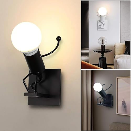 Planetitaly Applique stile industriale omino che salta lampada parete muro E27 luce ingresso corridoio pub bar 230V colore nero