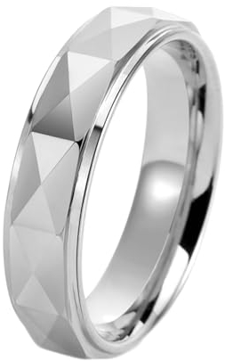 Whoiy Silber Ringe Hochzeit mit Gravur, 6MM Wolfram Personalisiert Ringe Schmucklos Poliert Männer Bandringe Größe 60 (19.1)