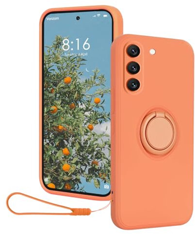 CAIOUS Silikon Hülle für Samsung Galaxy S24(2024 6.2 Zoll),Ring Case 360 Grad Halter Ständer handyhülle mit Band Kette innem Microfaser Magnetischen Autohalterungen Cover (Orange)